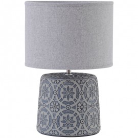 Grey Concrete Table Lamp with Geometric Pattern and Shade 